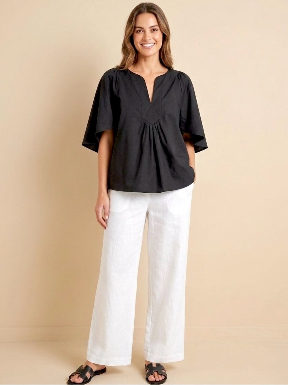 Pomander Place Finley Oversized Flutter Sleeve Blouse Top, Black, Size XL